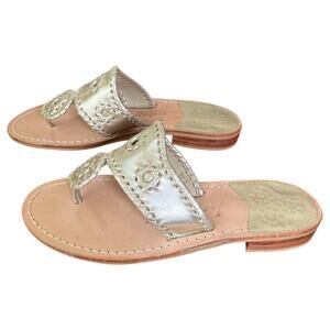 Jack Rogers Hamptons Flat Sandals Platinum Thong Leather Women's 6 NEW